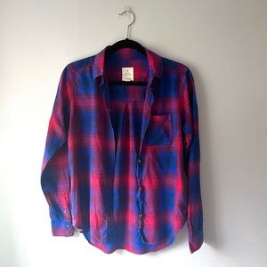 American Eagle Vintage Boyfriend Red and Blue Plaid Flannel Shirt